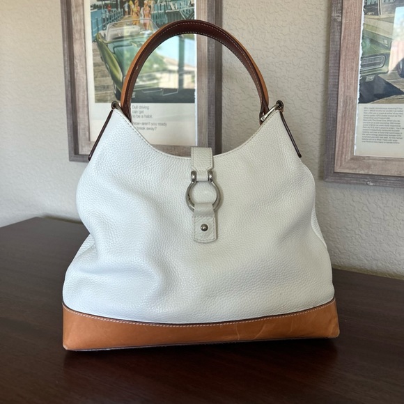 Lands' End Handbags - Large Leather Handbag White and Tan